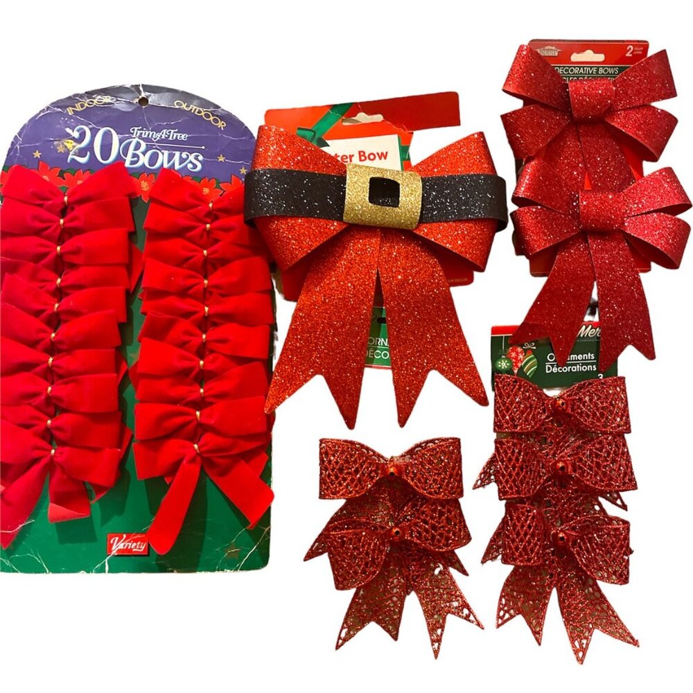 28~Assorted Christmas Bow 8~Glittter & 20 mini cord pana material